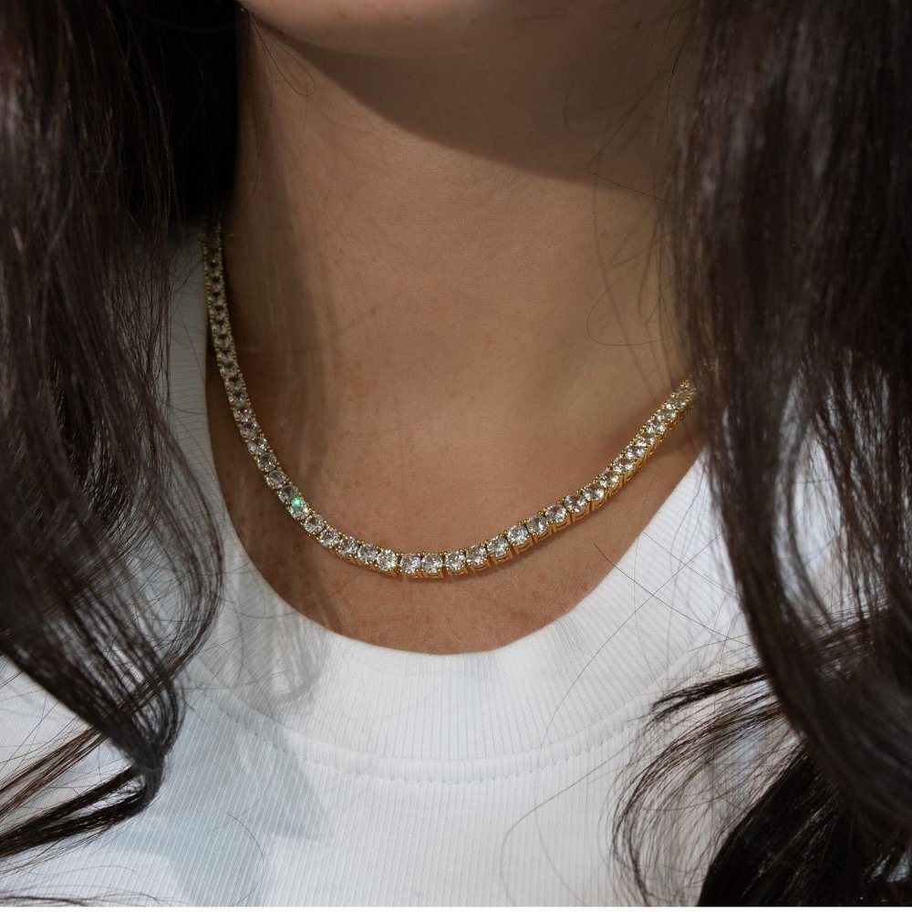 Diamond Tennis Necklace, Cubic Zirconia Tennis Necklace, 3mm-5mm Tennis Necklace - Picture 2 of 10